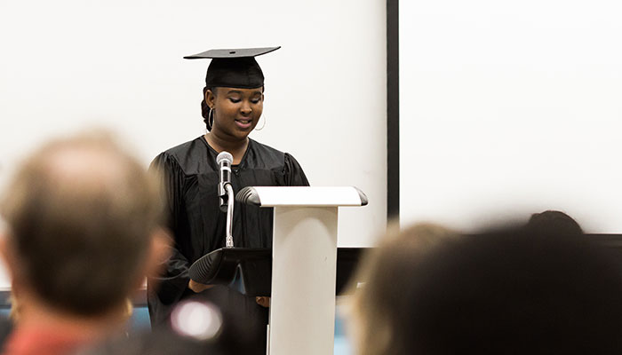 Student speaker, Zhanellis Banks, addresses the crowd